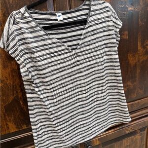 Old Navy Black and White Striped V-Neck Tee